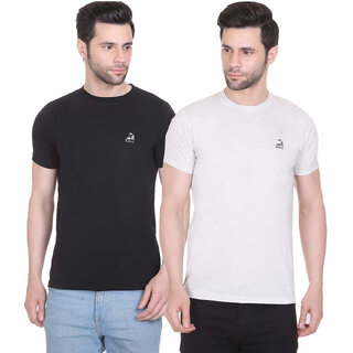                       G BULL Men's Plain Solid Regular Fit Half Sleeve Pure Cotton Casual Wear Pack of 2(2PCBLK,WHITE-M)                                              