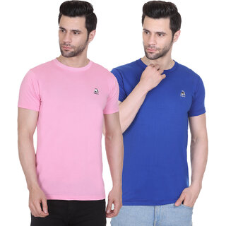                       G BULL Men's Plain Solid Regular Fit Half Sleeve Pure Cotton Casual Wear Pack of 2(2PCB.PINK,ROYAL-M)                                              