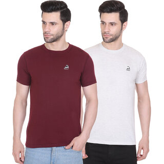                       G BULL Men's Plain Solid Regular Fit Half Sleeve Pure Cotton Casual Wear Pack of 2(2PCMAROON,WHITE-M)                                              