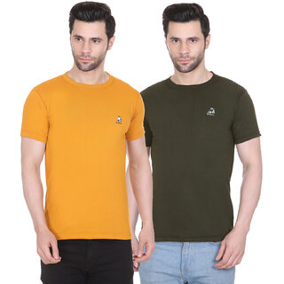                       G BULL Men's Plain Solid Regular Fit Half Sleeve Pure Cotton Casual Wear Pack of 2(2PCMUSTARD,OLIVE-M)                                              