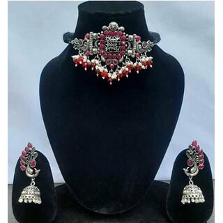                       EIT Collection Oxidised Silver Silver Jewel Set (Red)                                              