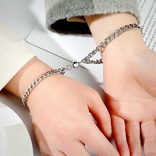                       SAMY COLLECTION Stainless Steel Sterling Silver Bracelet Set (Pack of 2)                                              