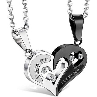                       Eit Collection I Love You Heart Locket With Chain For Valentine'S Day Gift Silver Alloy Pendant Set                                              