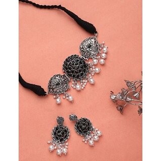                       EIT Collection Alloy Silver Jewel Set (Black)                                              
