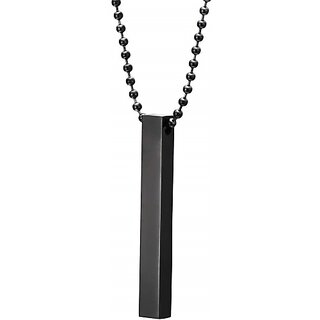                       Uniqon 3D Vertical Bar Cuboid Stick Custom Name Locket Pendant Necklace With Chain Stainless Steel                                              