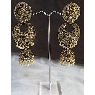                       EIT Collection Long Golden Jhumka Jade Bronze Huggie Earring                                              
