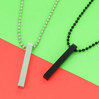 Men's Jewellery 3D Vertical Black Bar Cuboid Stick Stainless Steel Locket  Necklace Chain Pendant For Mens And Boys