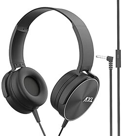 AXL AHP-02 Wired On-Ear Headphone with in line Mic HD Sound and Cosy Padded Adjustable Earcups -(Black)
