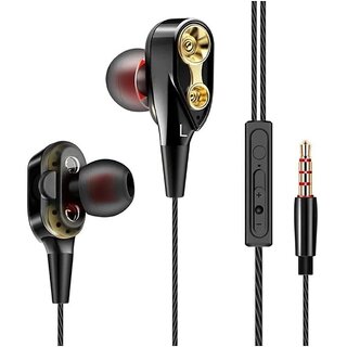                       4D Earphone With Mic  Dual Driver Speaker All Android and iOS Bluetooth Headset  (Black, In the Ear)                                              