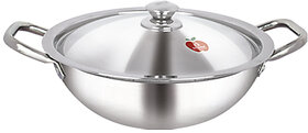 Dhara Stainless Steel Triply Kadai 2500 with Stainless Steel Lid 22 CM