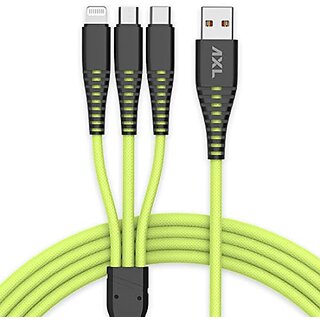                       AXL Nylon Braided 3 in 1 Multifunction Charging Cable for Android IOS and Type C Devices with 3A High Speed Charging  1.2 Meter                                              