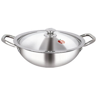 Dhara Stainless Steel Triply  Kadai 4000 with Stainless Steel Lid 28 CM