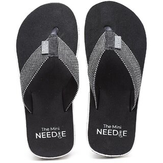                       The Mini Needle Men Comfortable Indoor Outdoor Fashionable Black Flip Flops                                              