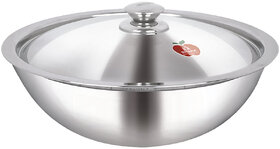 Dhara Stainless Steel Triply Tasla 2500 with Stainless Steel Lid 22 cm