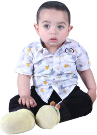 Kid Kupboard Cotton Baby Boys Shirt, White, Half-Sleeves, Collared Neck, 1-2 Years