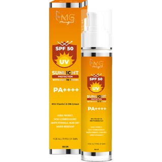 MGmeowgirl SPF 50 Sunscreen, UVA  UVB Protection with Vitamin C and Silk Protein Extract for Women  Men - 60gm