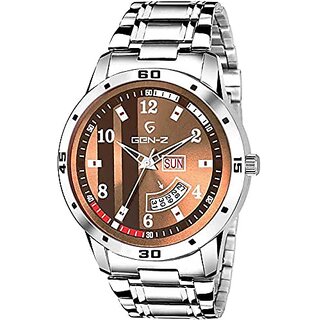                       Brown dial Silver Metal Strap Analog Day and Date Digital Watch - for Men                                              