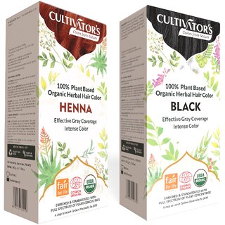                       Cultivator's Organic Hair Color Kit- Two Step Natural Coloring Kit (Henna  Black)  (200 g)                                              