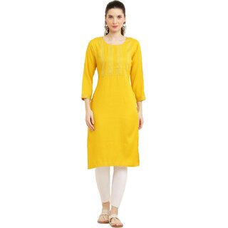                       Raabta Fashion Womens Mustard Cotton Blend Kurti                                              