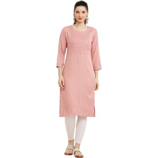                       Raabta Fashion Womens Baby Pink Cotton Blend Kurti                                              