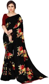 SVB Sarees Womens Black Colour Georgette Printed Saree With Blouse Piece