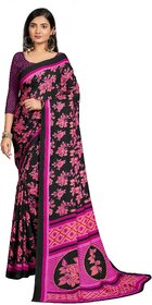 SVB Sarees Womens Black Pure Georgette Printed Saree With Blouse Piece