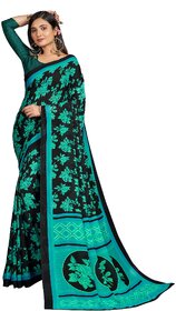 SVB Sarees Womens Black Pure Georgette Printed Saree With Blouse Piece