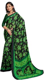 SVB Sarees Womens Black Pure Georgette Printed Saree With Blouse Piece