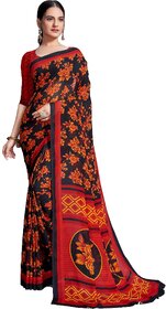 SVB Sarees Womens Black Pure Georgette Printed Saree With Blouse Piece