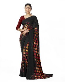 SVB Sarees Womens Black Colour Floral Printed Georgette Saree With Blouse Piece