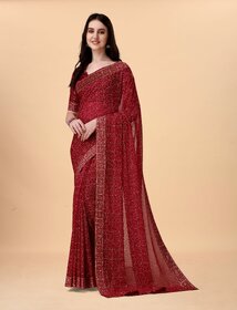 SVB Sarees Womens Maroon Colour Embellished Bandhani Saree