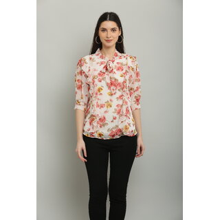                       Raabta Fashion Womens White & Orange Georgette Top                                              