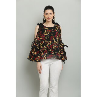                       Raabta Fashion Womens Black Georgette Top                                              