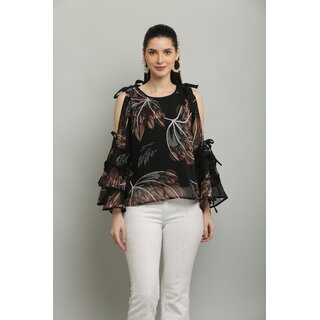                       Raabta Fashion Womens Brown Georgette Top                                              