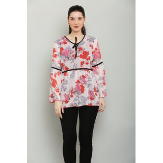                       Raabta Fashion Womens White & Red Georgette Top                                              