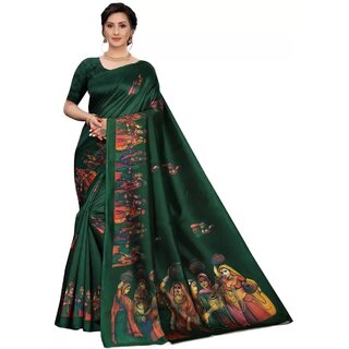                       SVB Sarees Womens Dark Green Colour Khadi Silk Saree With Blouse                                              