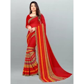 SVB Sarees Womens Red Colour Georgette Printed Saree With Blouse Piece SVB Sarees Womens Red Colour Georgette Printed Saree With Blouse Piece