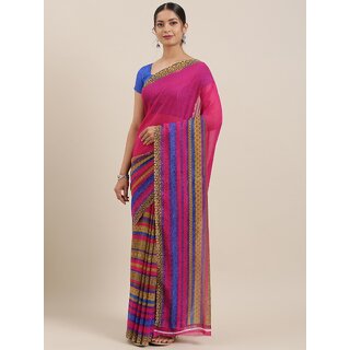 SVB Sarees Womens Pink Colour Georgette Printed Saree With Blouse Piece SVB Sarees Womens Pink Colour Georgette Printed Saree With Blouse Piece