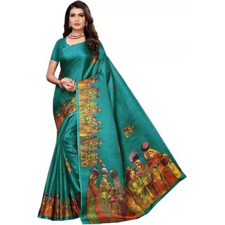                       SVB Sarees Womens Green Colour Khadi Silk Saree With Blouse                                              