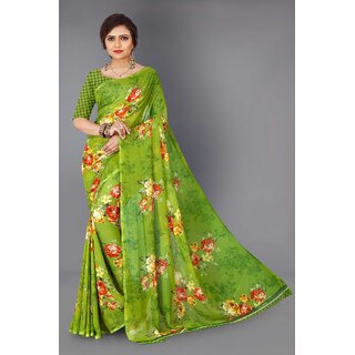 SVB Sarees Womens Green Colour Georgette Printed Saree With Blouse Piece SVB Sarees Womens Green Colour Georgette Printed Saree With Blouse Piece