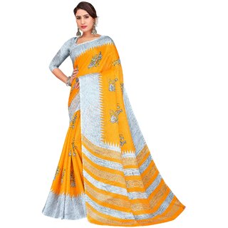 SVB Sarees Womens Yellow Colour Khadi Printed Saree SVB Sarees Womens Yellow Colour Khadi Printed Saree