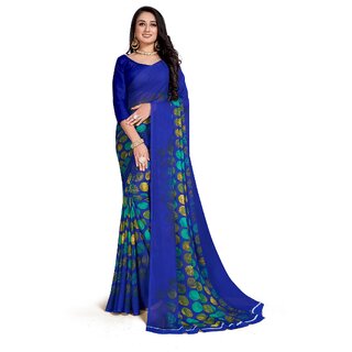                       SVB Sarees Womens Blue Colour Georgette Printed Saree With Blouse Piece                                              