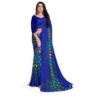 SVB Sarees Womens Blue Colour Georgette Printed Saree With Blouse Piece SVB Sarees Womens Blue Colour Georgette Printed Saree With Blouse Piece