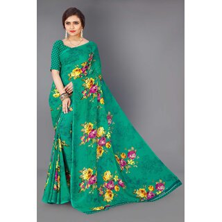 SVB Sarees Womens Green Colour Georgette Printed Saree With Blouse Piece SVB Sarees Womens Green Colour Georgette Printed Saree With Blouse Piece