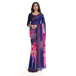 SVB Sarees Womens Blue Colour Georgette Printed Saree With Blouse Piece SVB Sarees Womens Blue Colour Georgette Printed Saree With Blouse Piece