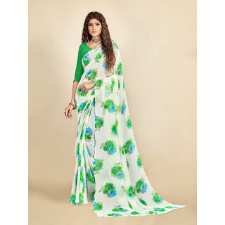                       SVB Sarees Womens Green And White Colour Floral Printed Saree                                              