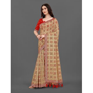 SVB Sarees Womens Chicku Colour Embellished Bandhani Saree SVB Sarees Womens Chicku Colour Embellished Bandhani Saree