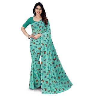 SVB Sarees Womens Sea Green Colour Animal Printed Georgette Saree With Blouse Piece SVB Sarees Womens Sea Green Colour Animal Printed Georgette Saree With Blouse Piece