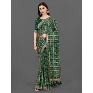 SVB Sarees Womens Dark Green Colour Embellished Bandhani Saree SVB Sarees Womens Dark Green Colour Embellished Bandhani Saree