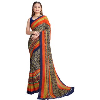 SVB Sarees Womens Multicolour Pure Georgette Printed Saree With Blouse Piece SVB Sarees Womens Multicolour Pure Georgette Printed Saree With Blouse Piece